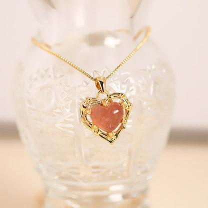 Buddha Stones Natural Amethyst Crystal Inlay Heart Shape Balance Necklace