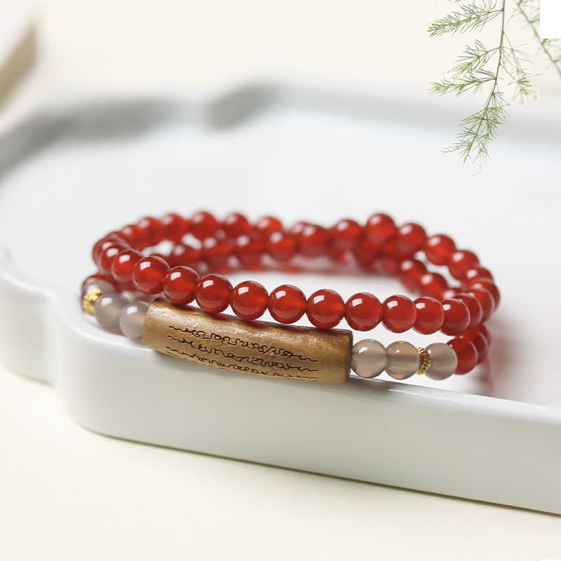 Buddha Stones Red Agate Green Aventurine Five Buddhist Precepts Double Wrap Balance Bracelet