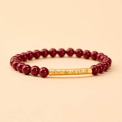 Buddha Stones Cinnabar 999 Sterling Silver Om Mani Padme Hum Wisdom Bracelet
