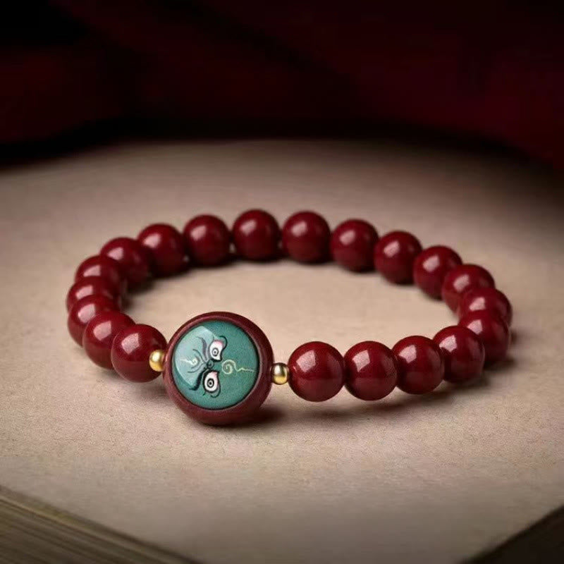 Buddha Stones Natural Cinnabar Five Directions Gods of Wealth Blessing Bracelet