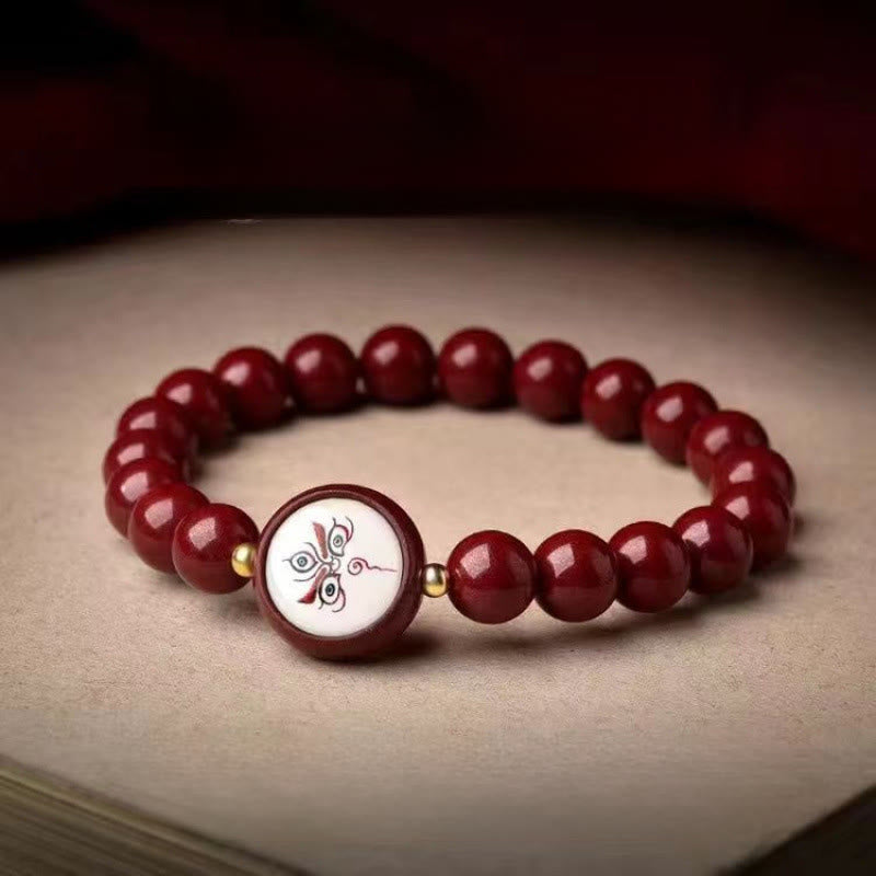 Buddha Stones Natural Cinnabar Five Directions Gods of Wealth Blessing Bracelet