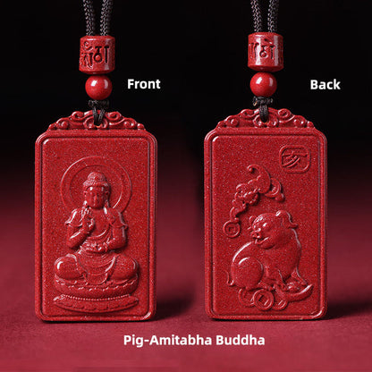 Buddha Stones the Chinese Zodiac Natal Buddha Cinnabar Blessing Necklace Pendant