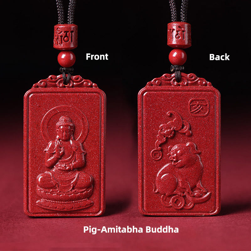 Buddha Stones the Chinese Zodiac Natal Buddha Cinnabar Blessing Necklace Pendant