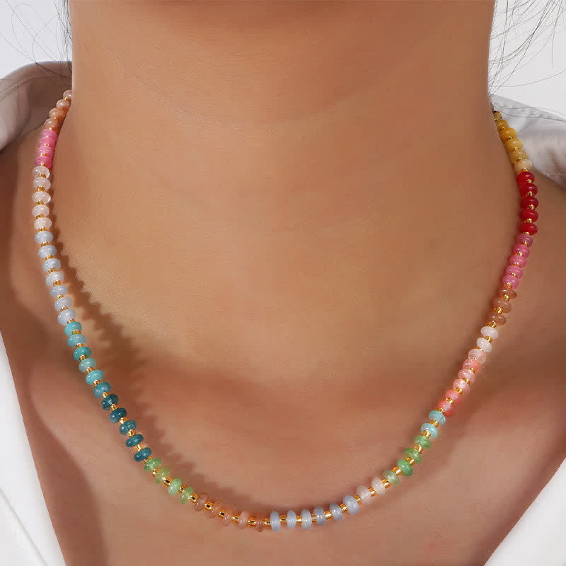 Buddha Stones Natural Aquamarine Clear Quartz Topaz Gradient Bead Healing Necklace