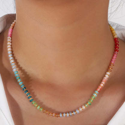 Buddha Stones Natural Aquamarine Clear Quartz Topaz Gradient Bead Healing Necklace