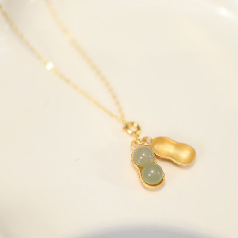 Buddha Stones 925 Sterling Silver Hetian Jade Peanut Good Things Happen Prosperity Necklace Pendant