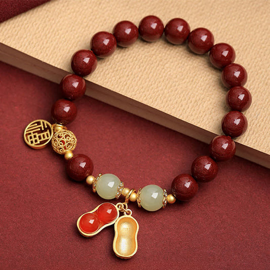 Buddha Stones Natural Cinnabar Fu Character Peanut Good Things Happen Blessing Bracelet