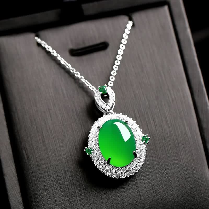 Buddha Stones Oval Design Green Agate Copper Luck Necklace Pendant