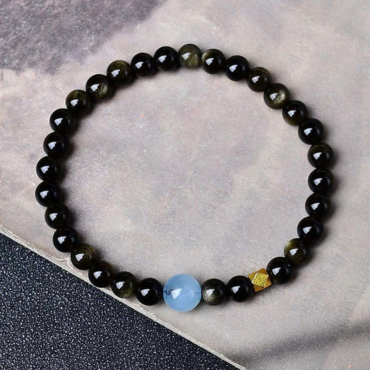 Buddha Stones Natural Gold Sheen Obsidian Beads Protection Bracelet