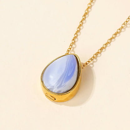 Buddha Stones Natural Blue Lace Agate Rose Quartz Black Onyx Teardrop Design Balance Necklace Pendant