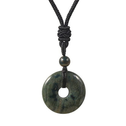 Buddha Stones Natural Rhodonite Gray Agate Peace Buckle Fortune Necklace