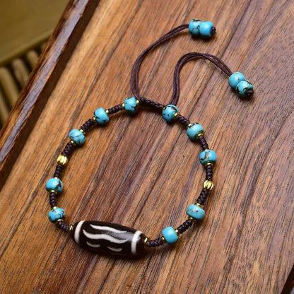 Buddha Stones Dzi Beads South Red Agate Braided Rope Protection Bracelet