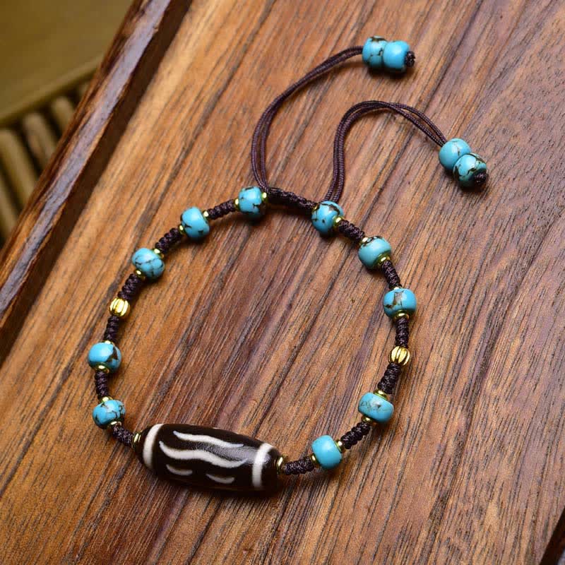 Buddha Stones Dzi Beads South Red Agate Braided Rope Protection Bracelet