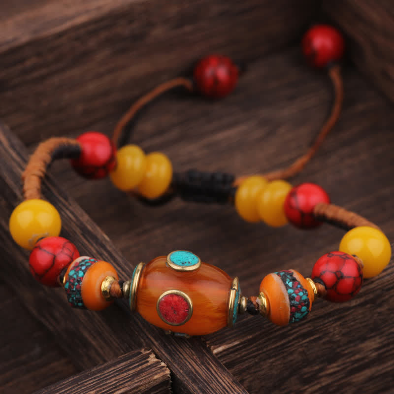 Buddha Stones Turquoise Amber Tibet Braided Rope Love Bracelet