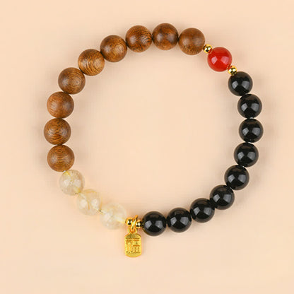 Buddha Stones Strawberry Quartz Citrine Five Elements Fu Character Luck Bracelet