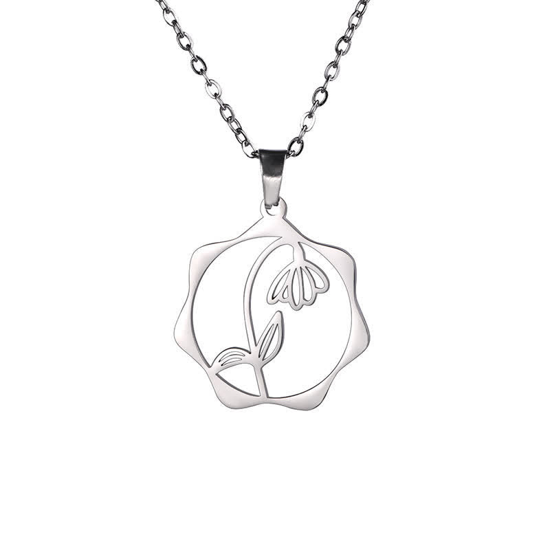 Buddha Stones Titanium Steel Birth Flower Lotus Enlightenment Pendant Necklace
