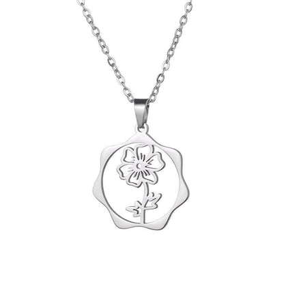 Buddha Stones Titanium Steel Birth Flower Lotus Enlightenment Pendant Necklace