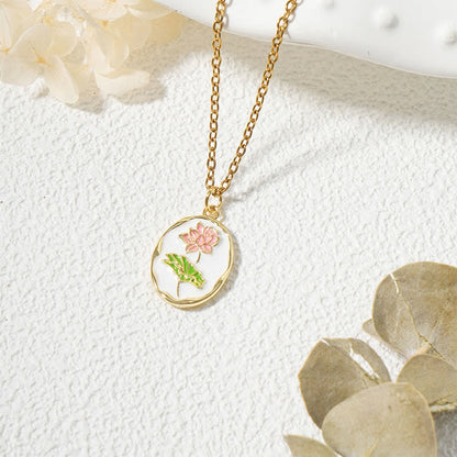 Buddha Stones Titanium Steel Birth Flower Strengthen Pendant Necklace