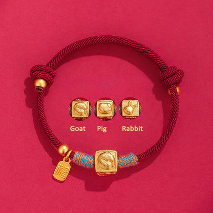 Buddha Stones Handmade Three Harmony Chinese Zodiac Protection Red String Bracelet