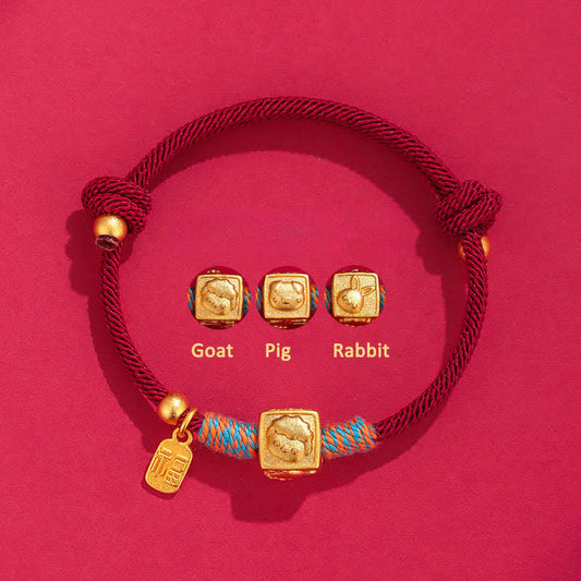 Buddha Stones Handmade Three Harmony Chinese Zodiac Protection Red String Bracelet
