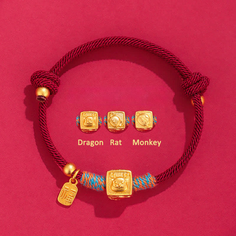 Buddha Stones Handmade Three Harmony Chinese Zodiac Protection Red String Bracelet