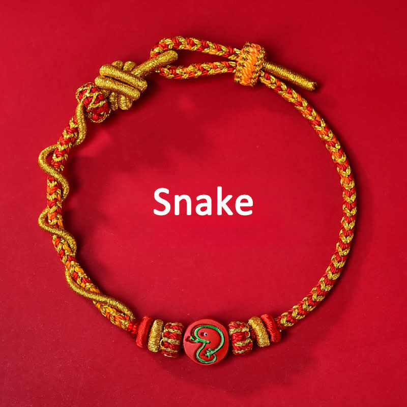 Buddha Stones Cinnabar Chinese Zodiac Blessing Hand-woven Red String Bracelet