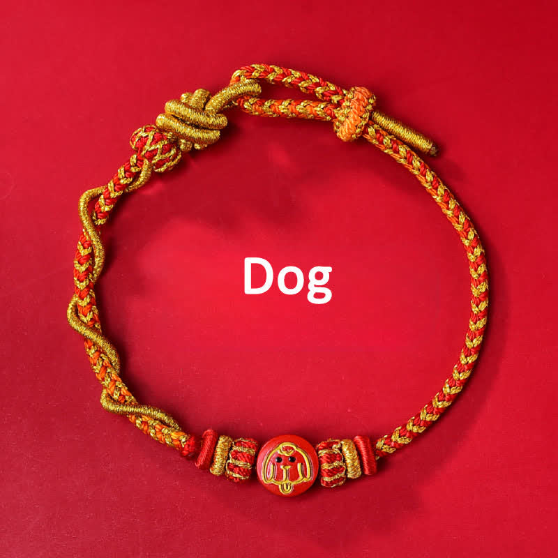 Buddha Stones Cinnabar Chinese Zodiac Blessing Hand-woven Red String Bracelet