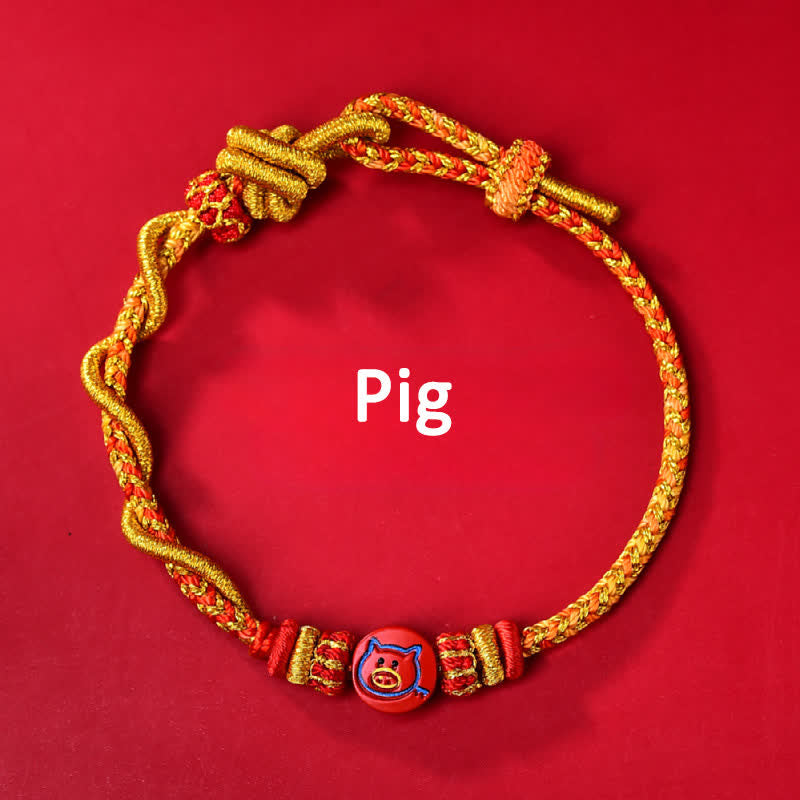 Buddha Stones Cinnabar Chinese Zodiac Blessing Hand-woven Red String Bracelet