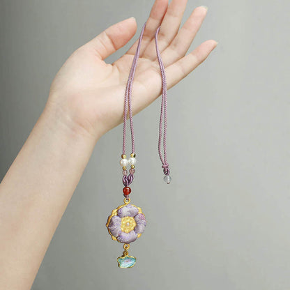 Buddha Stones Song Brocade Four-leaf Clover Luck Necklace