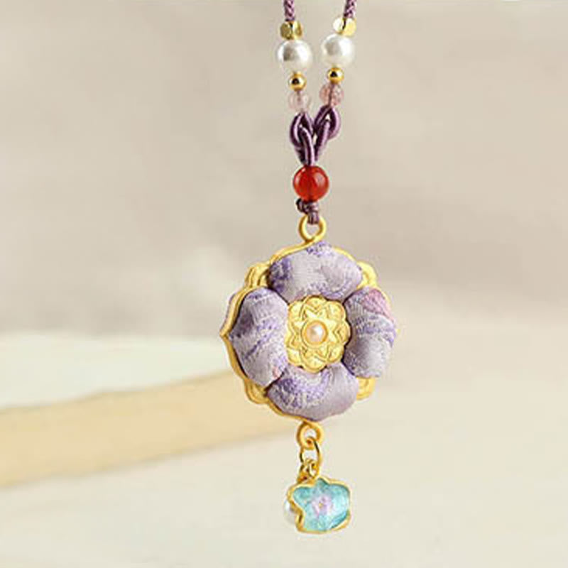 Buddha Stones Song Brocade Four-leaf Clover Luck Necklace