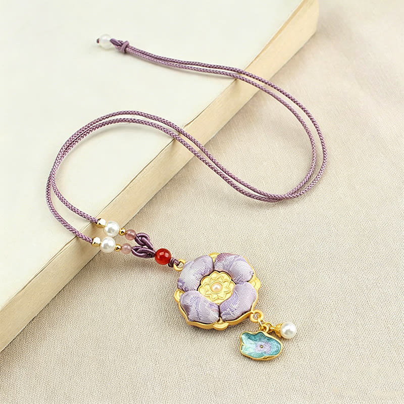 Buddha Stones Song Brocade Four-leaf Clover Luck Necklace