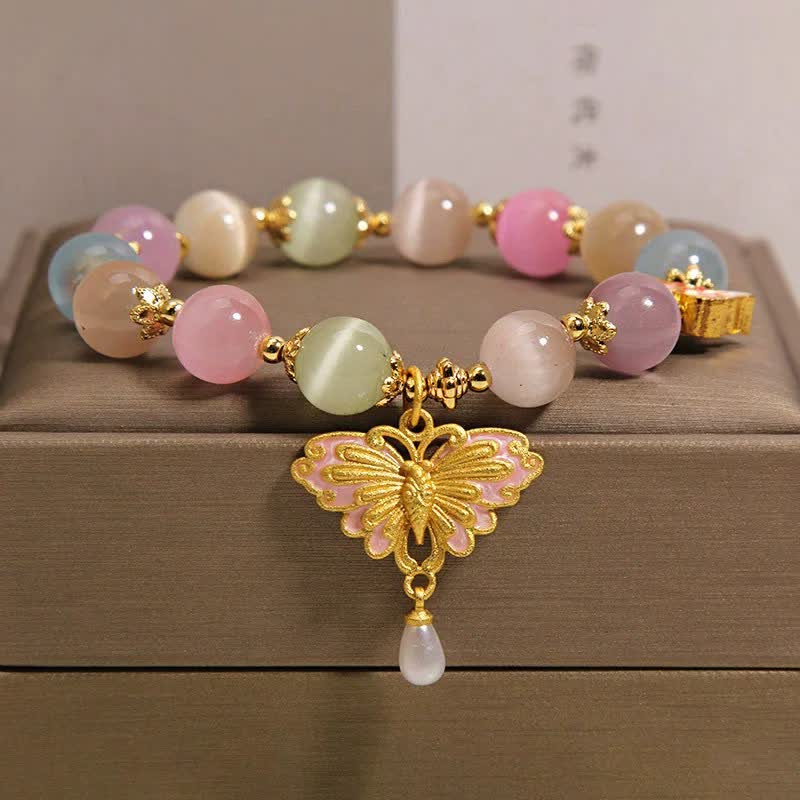 Buddha Stones Multicolor Cat's Eye Butterfly Love Beaded Bracelet