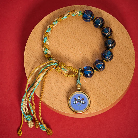 Buddha Stones Tibetan Liuli Glass Bead Five Directions Gods of Wealth Buddha Eye Blessing String Bracelet