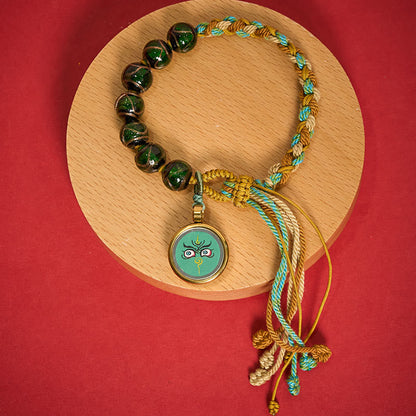 Buddha Stones Tibetan Liuli Glass Bead Five Directions Gods of Wealth Buddha Eye Blessing String Bracelet