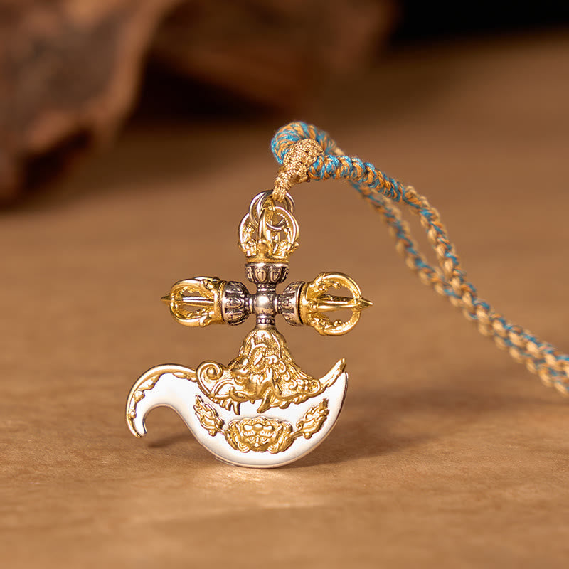 Buddha Stones Copper Vajra Grounding Tibetan Relief Carved Totem Charm Necklace Pendant