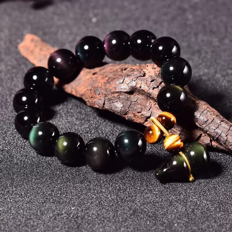 Buddha Stones Rainbow Obsidian Gourd Protection Chinese Bracelet