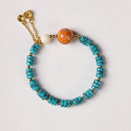 Buddha Stones Turquoise Communication Handcrafted New Chinese Disc Bead Bracelet