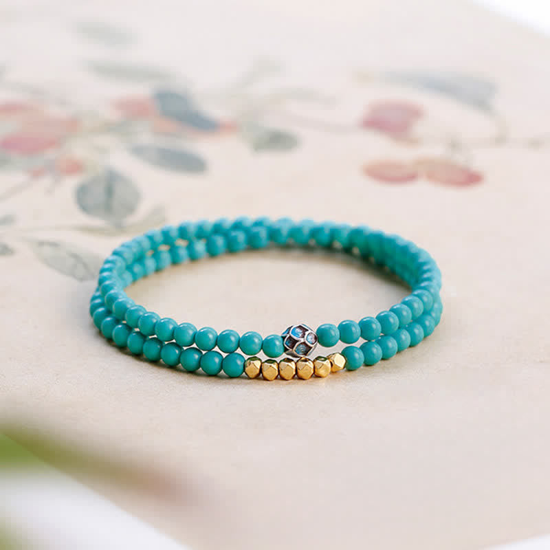 Buddha Stones Turquoise Communication Double Wrap Faceted Bead Handmade Bracelet