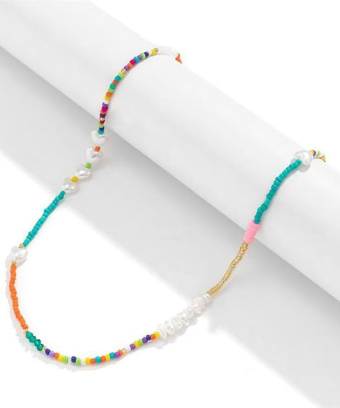 Rainbow Crystal Pearl Seed Beads Love Gratuated Bead Necklace