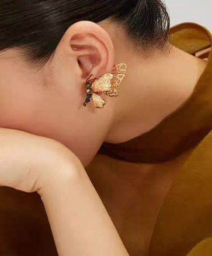 Gold Sterling Silver Overgild Butterfly Hollow Out Stud Earrings