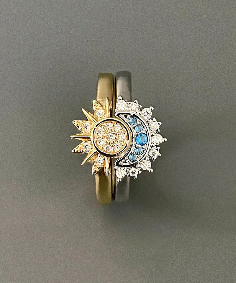 Sterling Silver Zircon the Sun and the Moon Shine Together Couple Rings