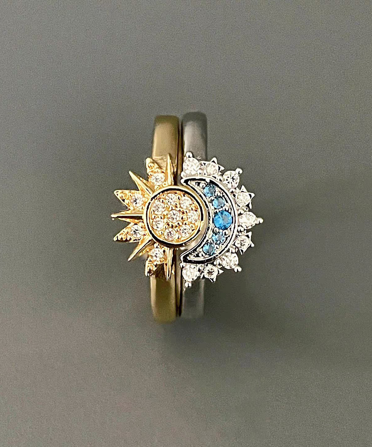Sterling Silver Zircon the Sun and the Moon Shine Together Couple Rings