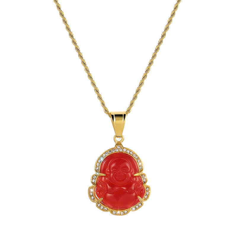 Buddha Stones 18k Gold Filled Laughing Buddha Jade Luck Necklace Chain Pendant