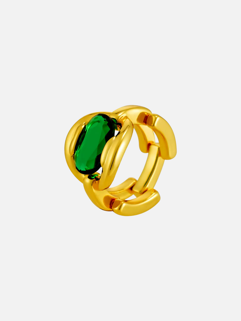 Emerald Stone Chain Statement Ring