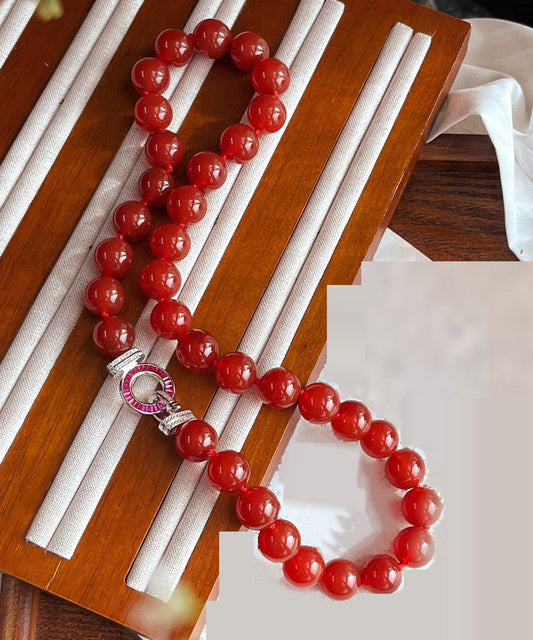 Art Red Hand Woven Agate Beading Gratuated Bead Necklace