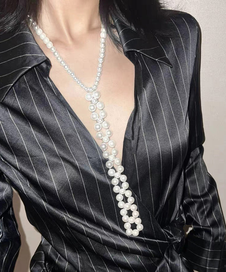 White Alloy Pearl Sweater Gratuated Bead Necklace