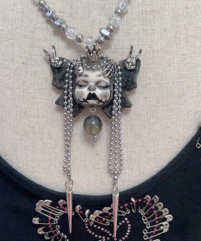 Colorblock Sterling Silver Butterfly Cartoon Tassel Pendant Necklace