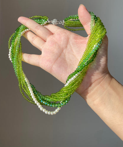 Green Crystal Resin Layered Gratuated Bead Necklace