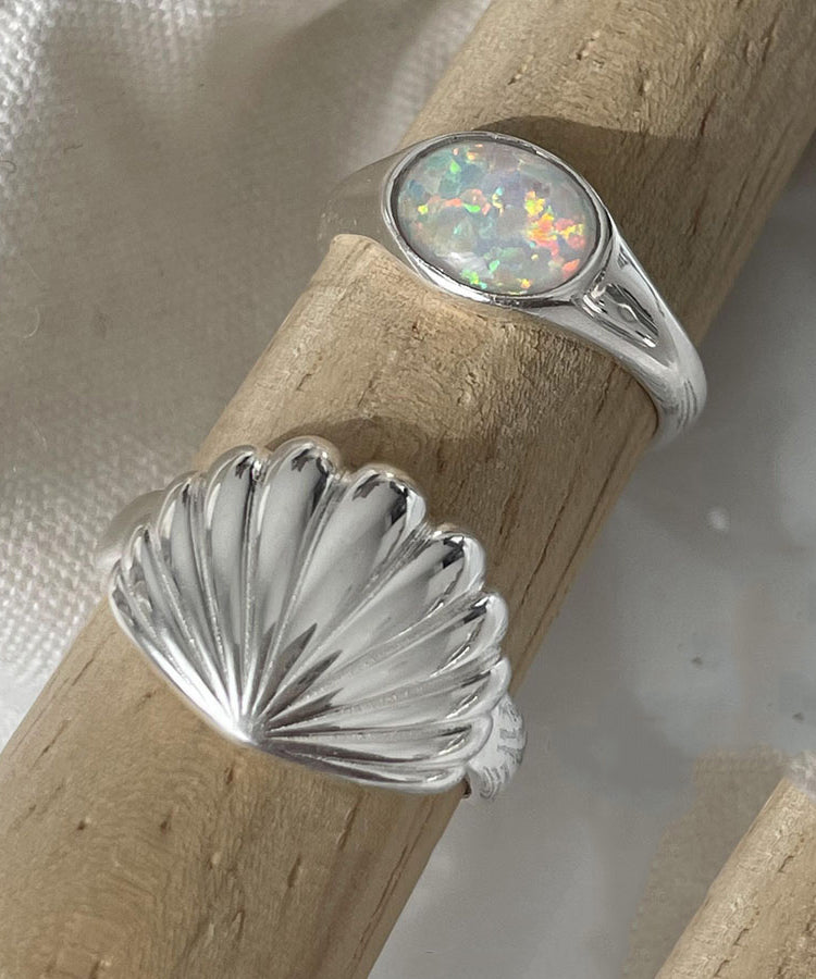 Diy Silk Sterling Silver Shell Rings Two-piece Set