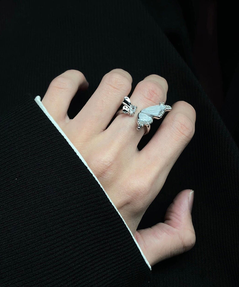 White Sterling Silver Zircon Butterfly Open Rings